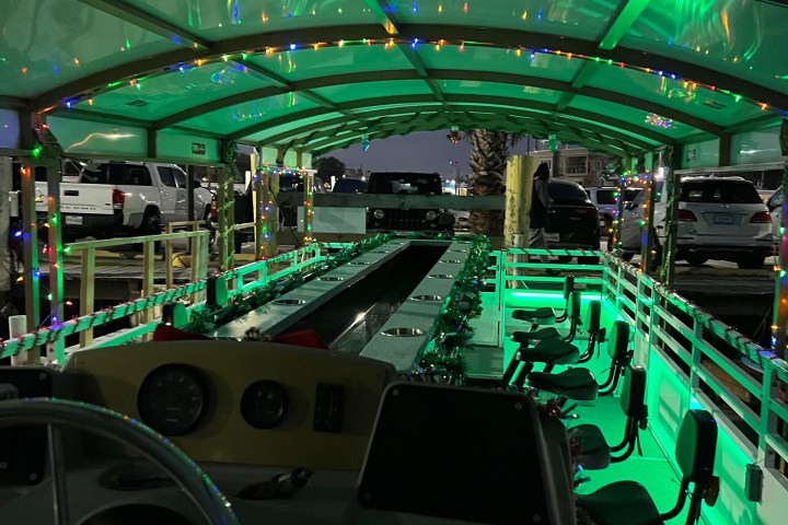 a room with a green light